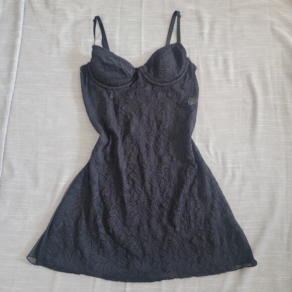 Fredericks of Hollywood Black Teddy Slip Lace Medium Nightie Grunge Whimsygoth - Picture 7 of 16